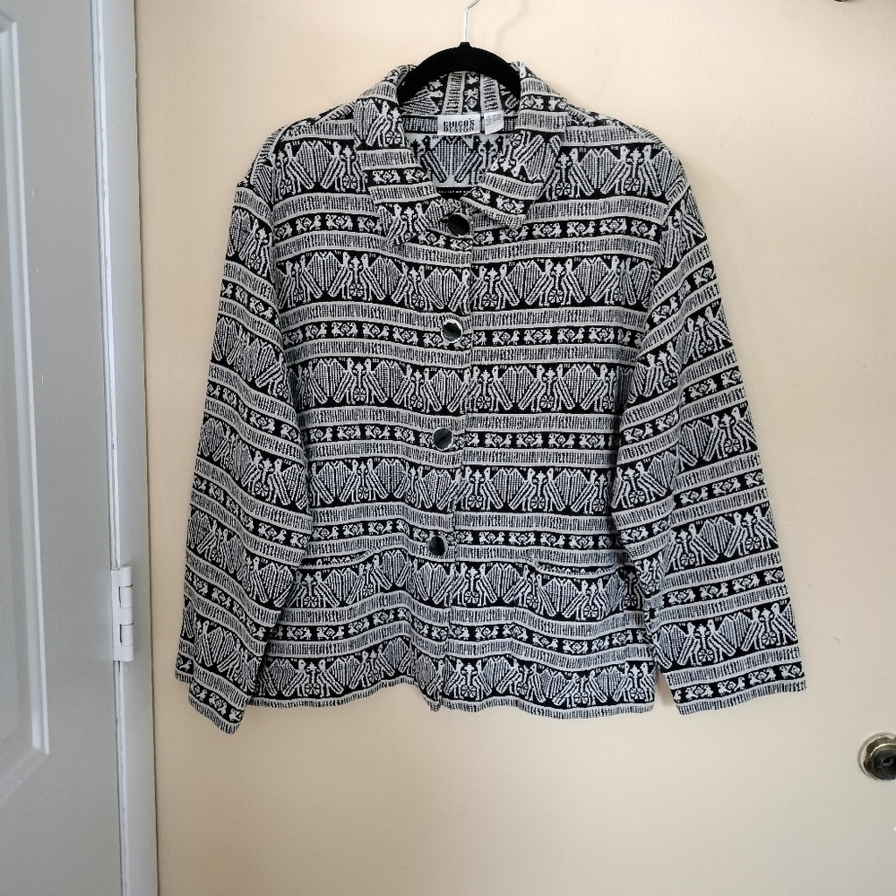 Chicos Vintage Cotton Tapestry Tribal Jacket Blazer XL Artsy Office Career